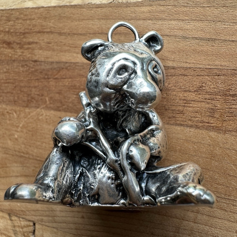 Vintage Sitting Panda Bear Bamboo‎ Puffy Pendant 1.75 Inch 925 Sterling 12.3g - Picture 9 of 10